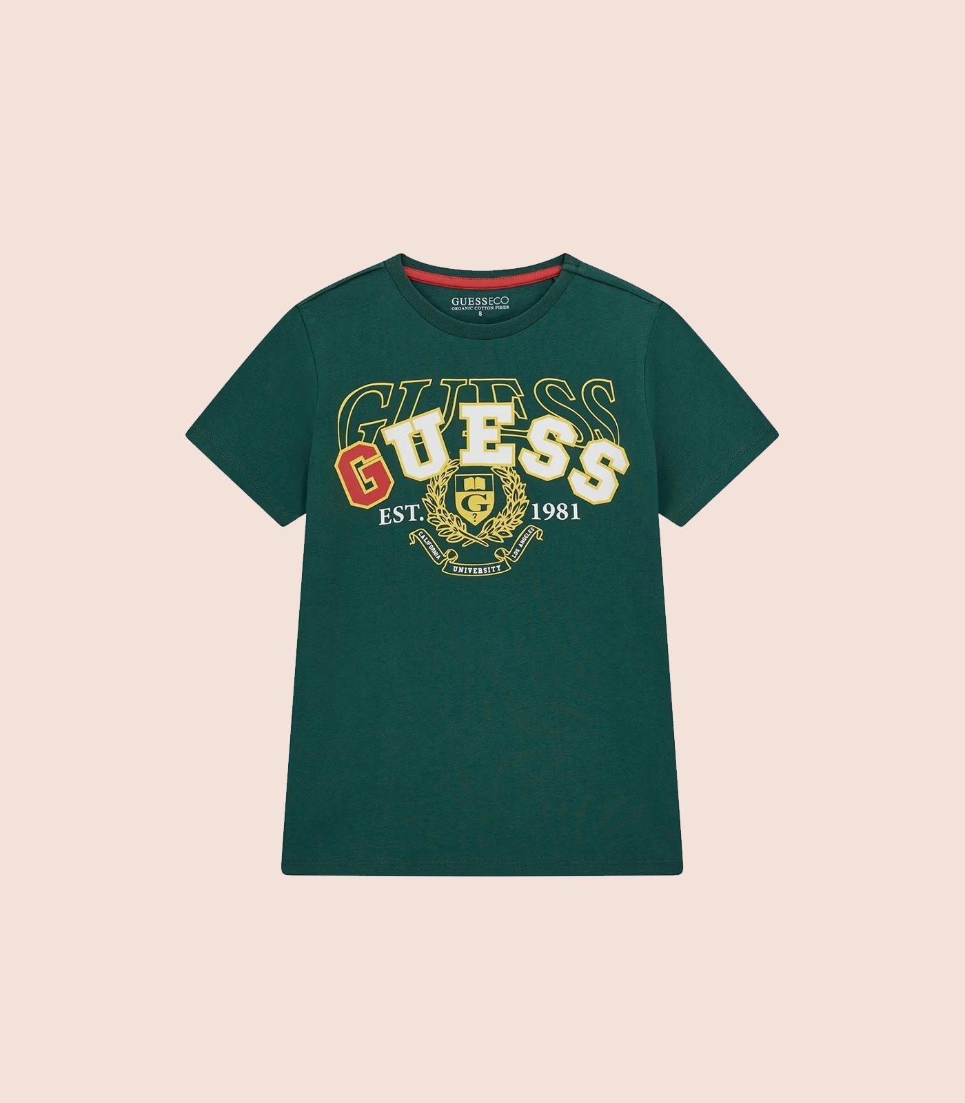 GUESS KIDS x  Green Printed T-Shirt with Round Neck