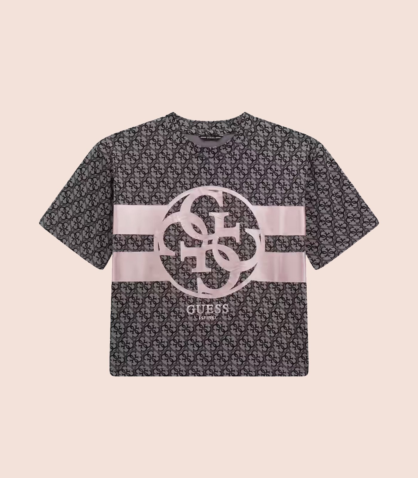 GUESS KIDS x Grey Printed T-Shirt with Round Neck