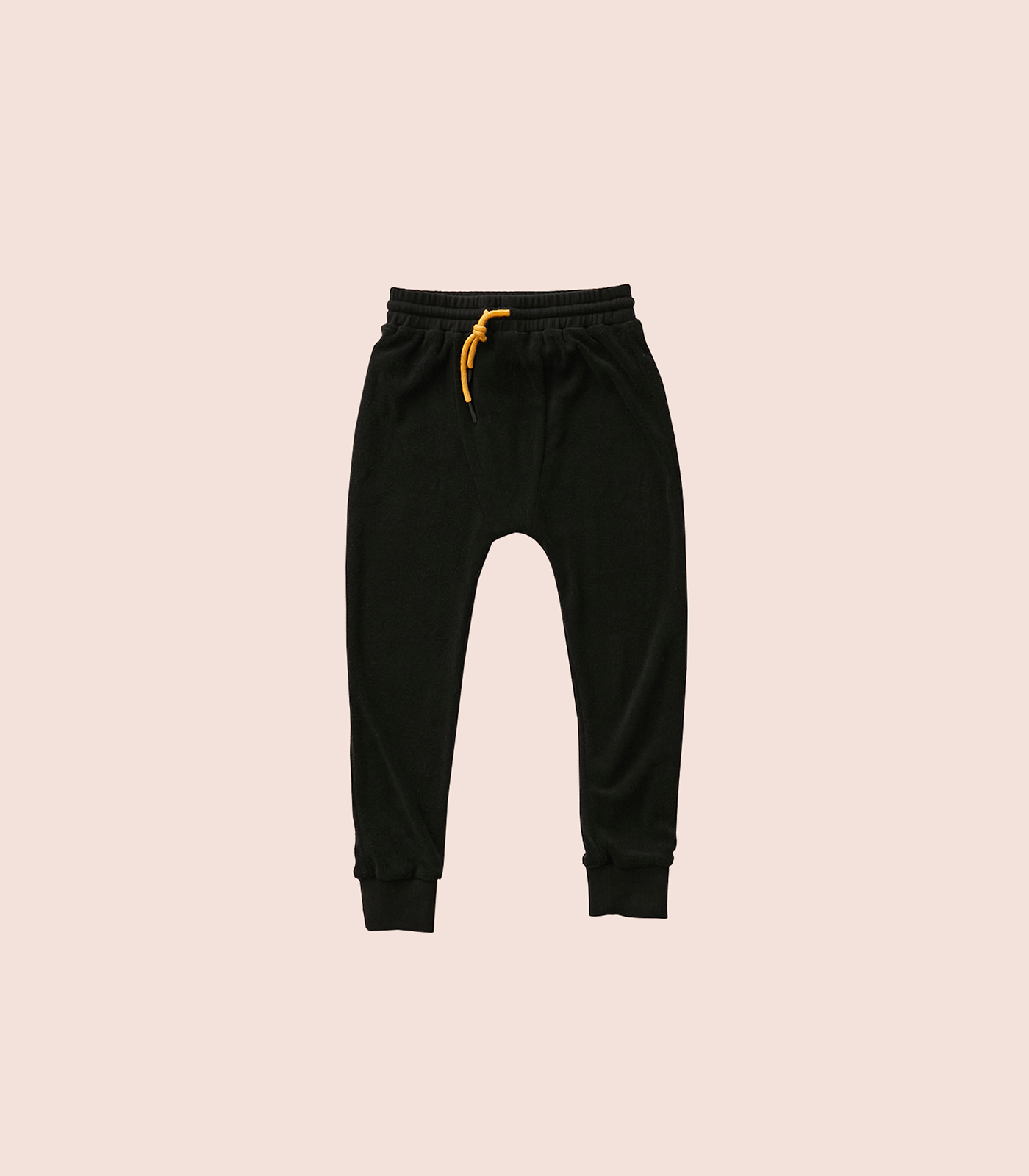 BLACK TERRY DROP CROTCH BOTTOM WITH EMBROIDERY