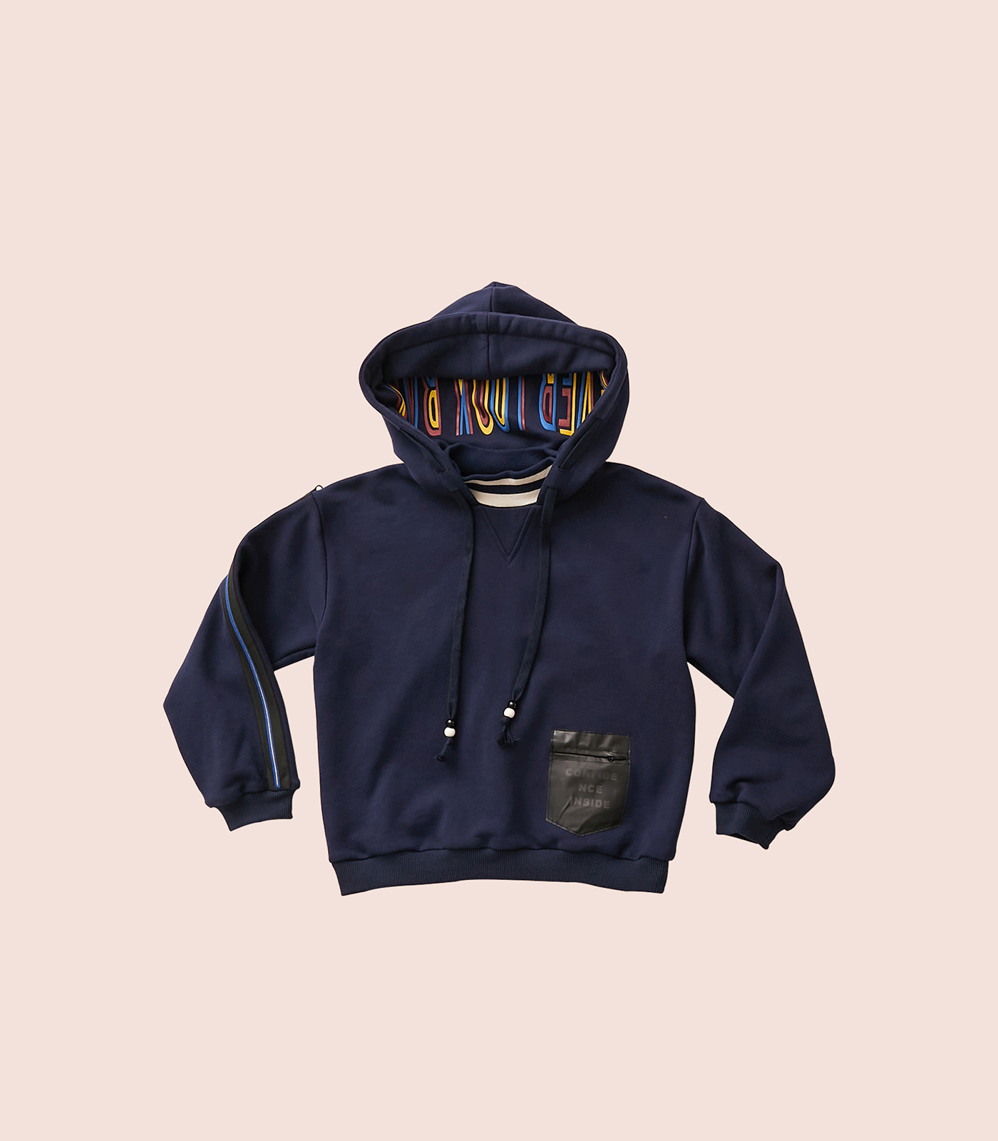 DARK BLUE MOCK-NECK POCKET HOODIE