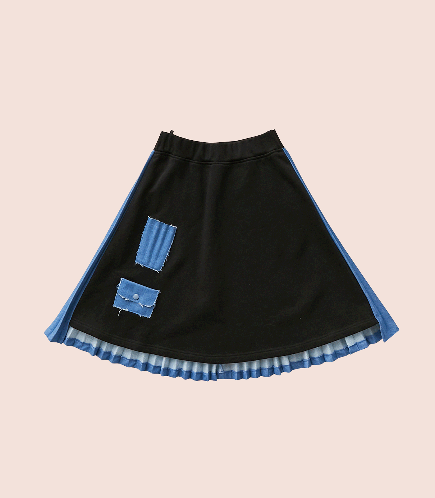 COTTON & PLEATED DENIM KANGAROO POCKET SKIRT